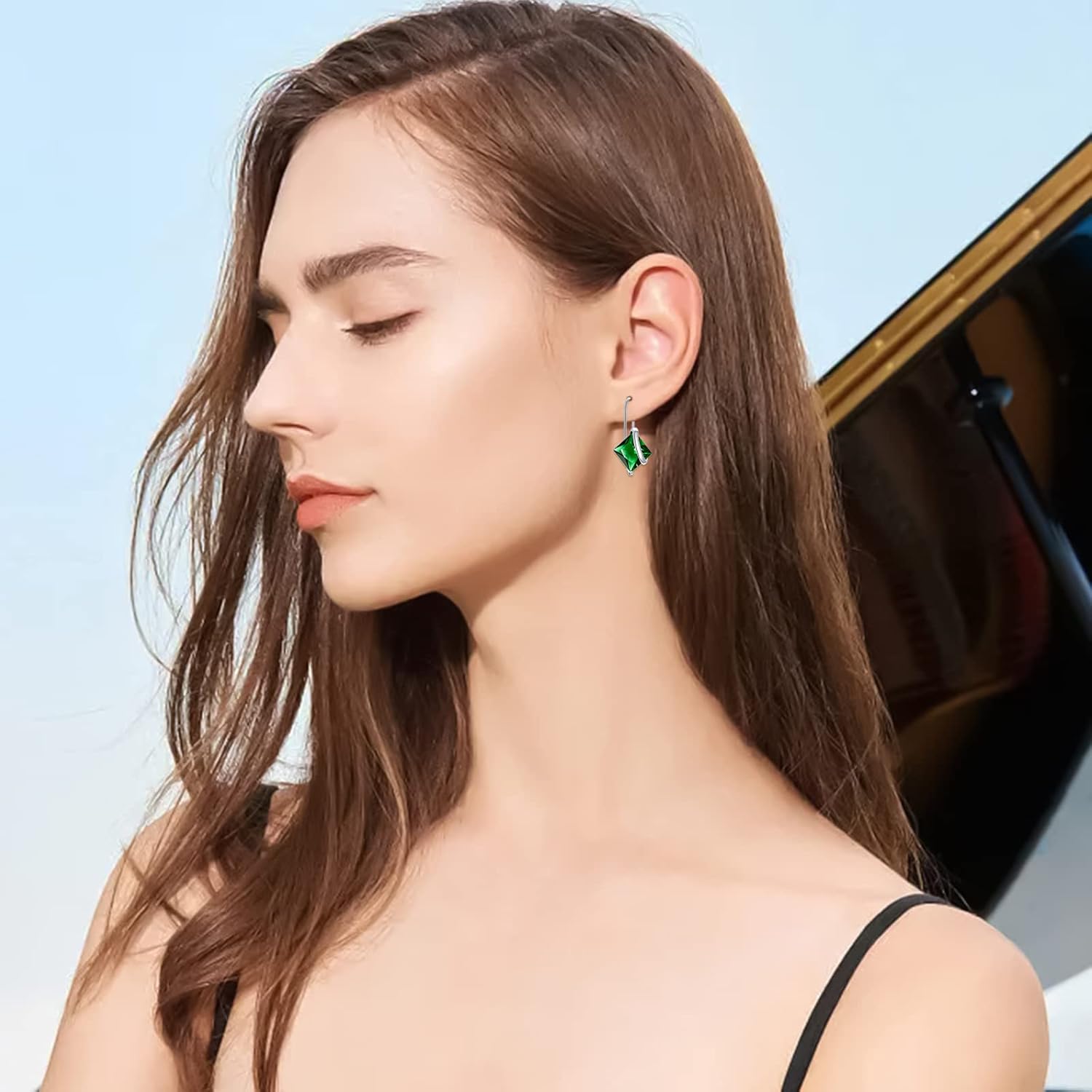 Seiyang Birthstone Earrings for Women 925 Sterling Silver Princess Cut/Heart Leverback Dangle Drop Earrings Birthday Anniversary Jewelry Gift for Women Girls - Image 2