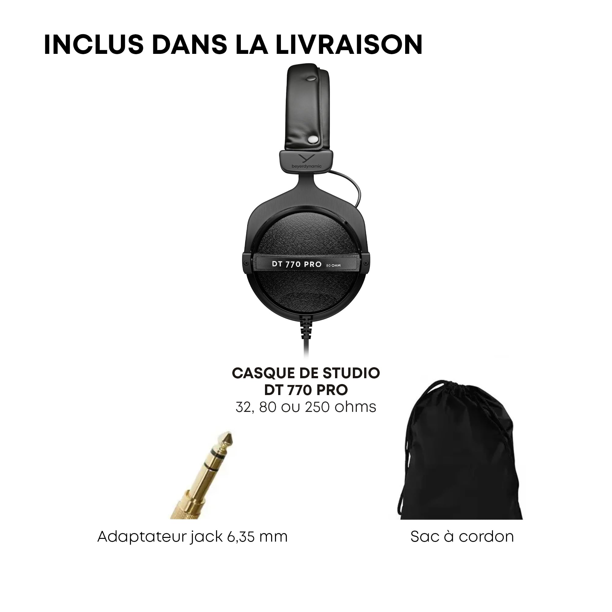 beyerdynamic DT 770 Pro 80 Ohm Casque Audio de Studio Circum-aural. Conception fermée, Filaire, pour l'enregistrement et Le Monitoring Professionnels. Fabriqué à la Main en Allemagne.