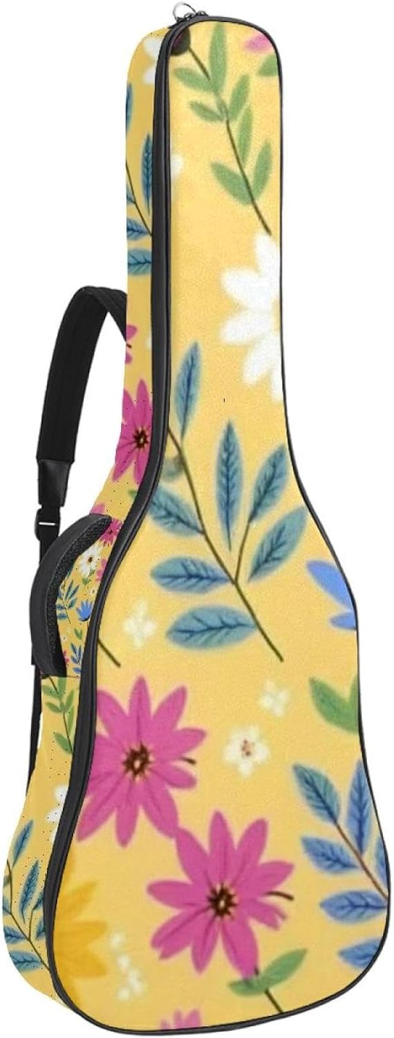 40/41/42-inch Aesthetic Art Flower Acoustic Guitar Bag With Adjustable Shoulder Strap And 2 Storage Bags. Guitar Bag With Back Hanging Loop, Electric, and Classical Guitars