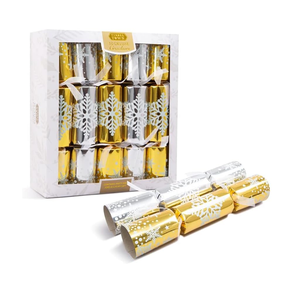 Pride Home & Garden Classic Christmas Party Crackers for loved ones | Birthday Party Crackers | Luxury Christmas Party Crackers | 10 x 14 | Multicolour (Gold & Silver Snowflakes) — image 1