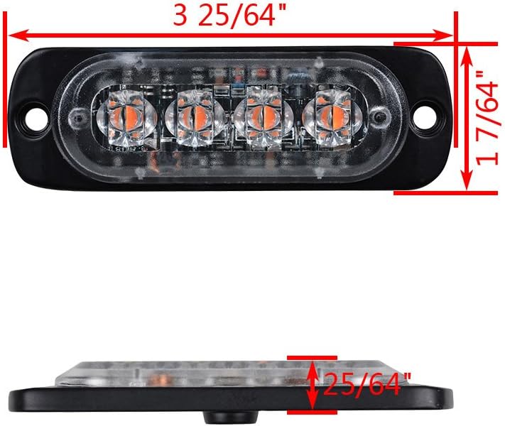 4X Amber Ultra Thin 4-LED Warning Emergency Flashing Strobe Light Bars Surface Mount for Car Van Truck Jeep 4x4 SUV ATV UTV