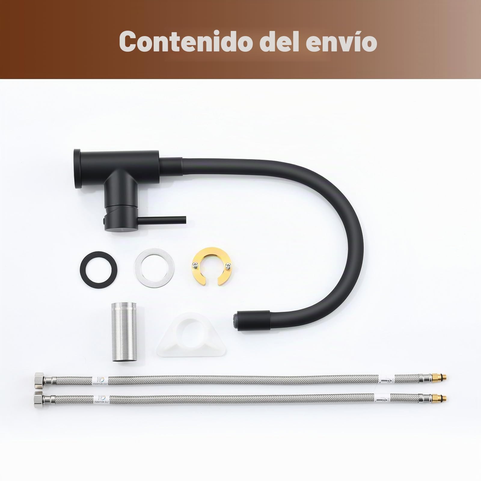 Grifo de Cocina Negro Cabezal Rociador Flexible, Extraíble Ahorrar Agua | Acero Inoxidable, Mezclador Giratorio de 360°, Aireador