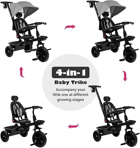 Miniatura 2 de Triciclo 4 en 1 para niños pequeños con barandilla desmontable para niños de 1 a 5 años, triciclo reversible para niños, bicicleta para niños