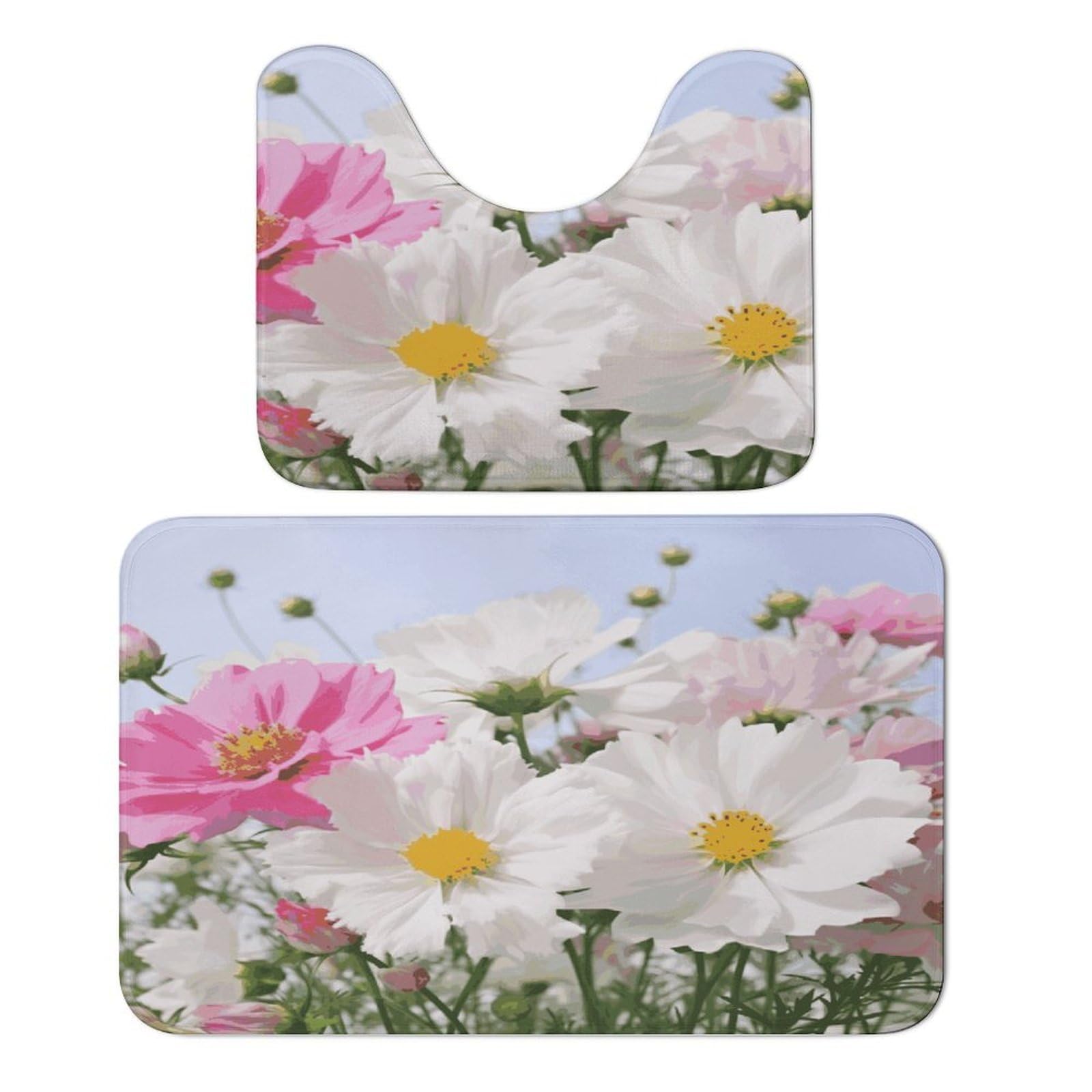 Tapis de sol en velours corail anti-froid lot de 2 fleurs roses pour salle de bain et chambre