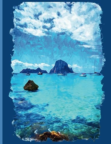Ibiza watercolor notebook - Mediterranean Sea journal - Balearic Islands - Spanish composition book: 110 pages - A4 - 8,5 x 11 inches - Beach - blue - Spain