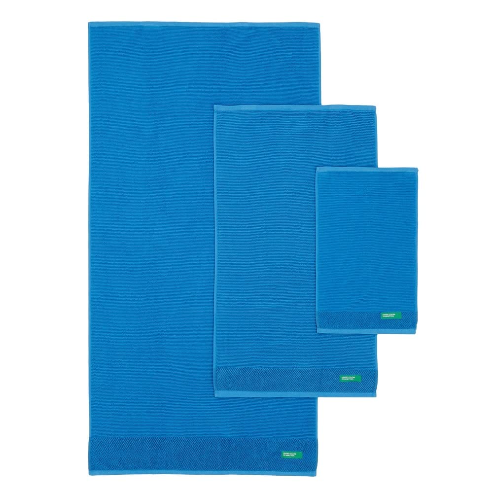 Benetton Pack de 2 - Set de 3 Toallas de Baño, Cada Uno en Color Azul y Otras en Verde