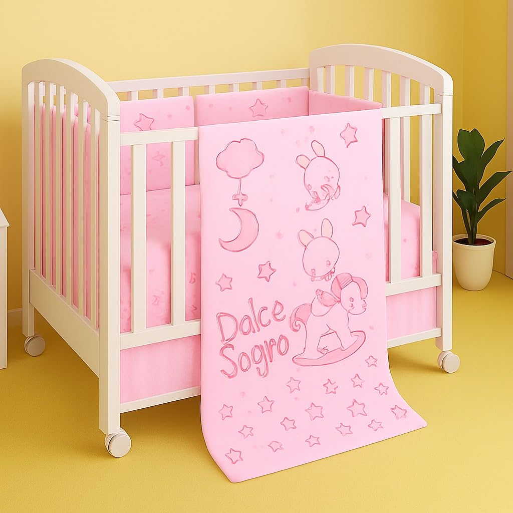 Corredocasa Completo Lenzuola Neonato per Culla - Set di Lenzuola Stampato Sotto Sopra e Federa con Disegni Assortiti Made in Italy, Disponibile in Cotone e Flanella (Rosa, Cotone)