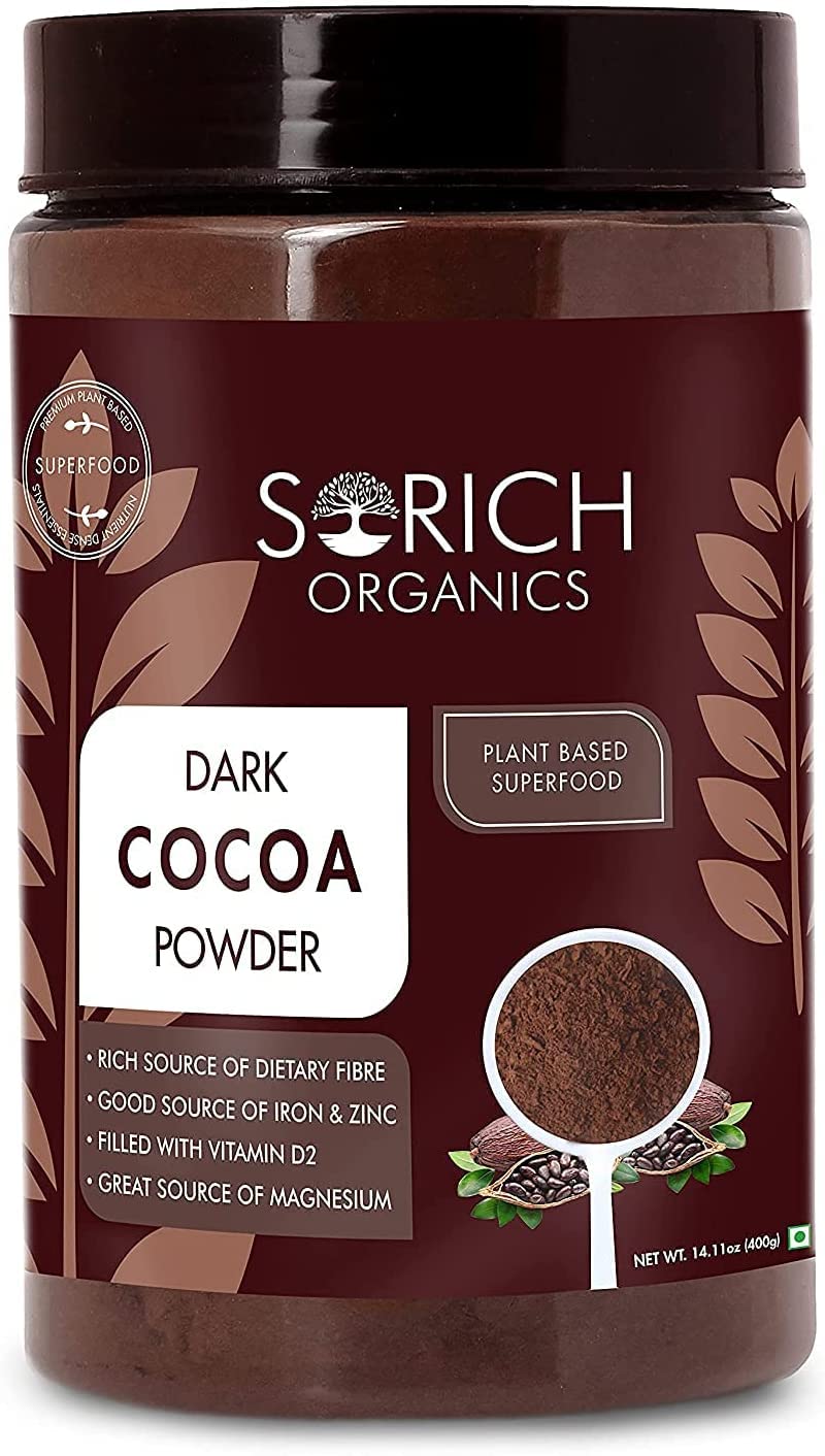 A.K. Sorich Organics Unsweetened Dark Cocoa Powder - 100% Pure, Natural, Unsweetened, Vegan & Gluten Free - 400 Gm