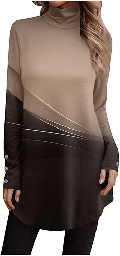 Camisetas de otoño para mujer, blusa de cuello alto con estampado de manga larga, con botones, camisa de moda vintage, sudadera casual cómoda disponible en Yaxa El Salvador