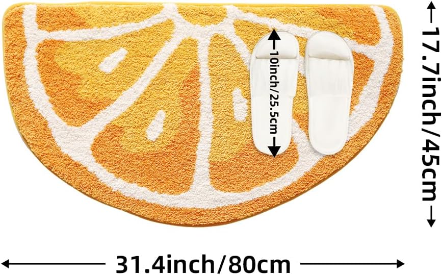 Playtime Cozy Lemon Cute Fruits Half Round Shaped Bedroom Bathroom Doorway Kitchen Floor Rug Carpet Water Absorption Non-Slip mat for Kid's Room (Orange, 45 * 80CM)