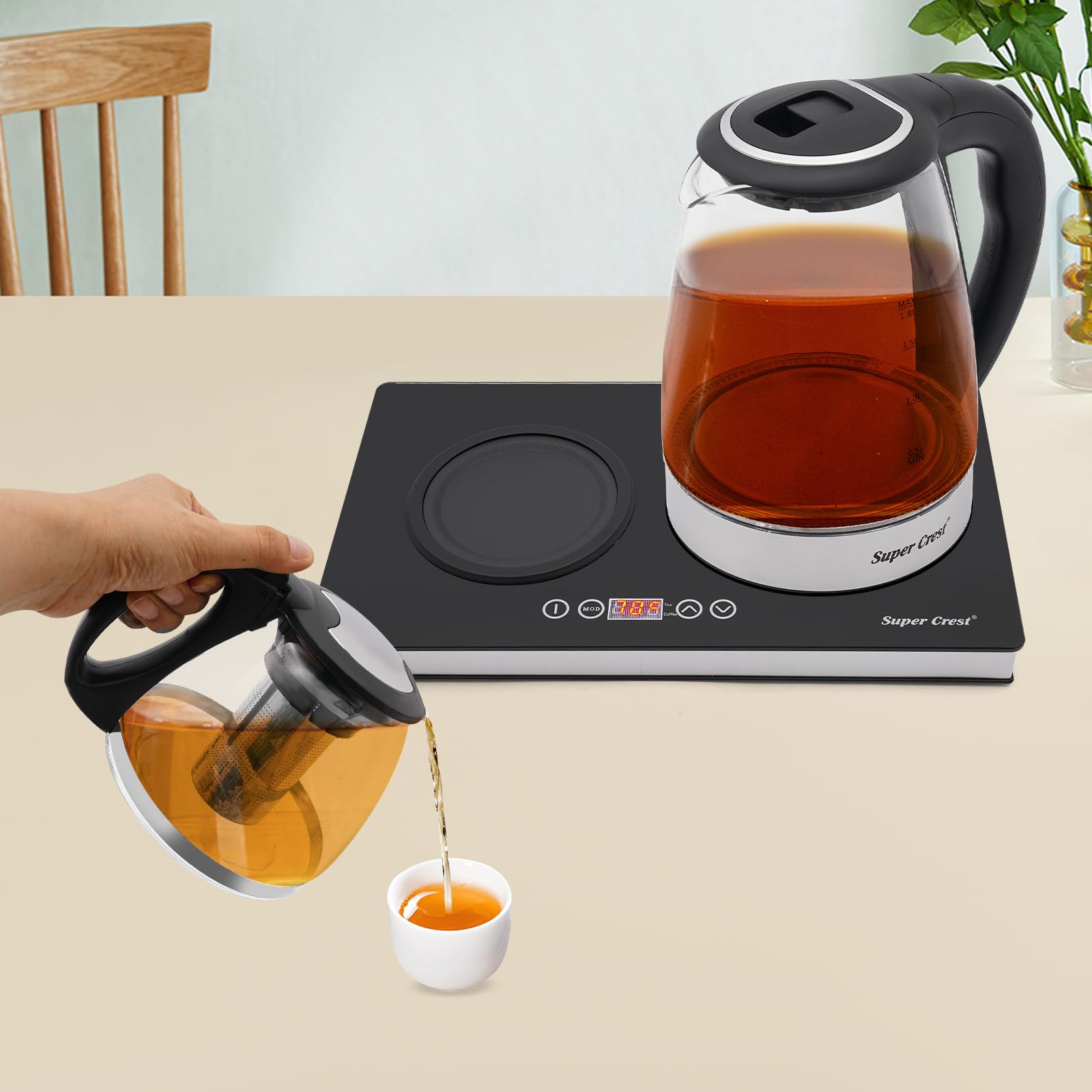 Bollitore 3 in 1 da 1,8 l+1 l per la preparazione di varie bevande come caffè e tè