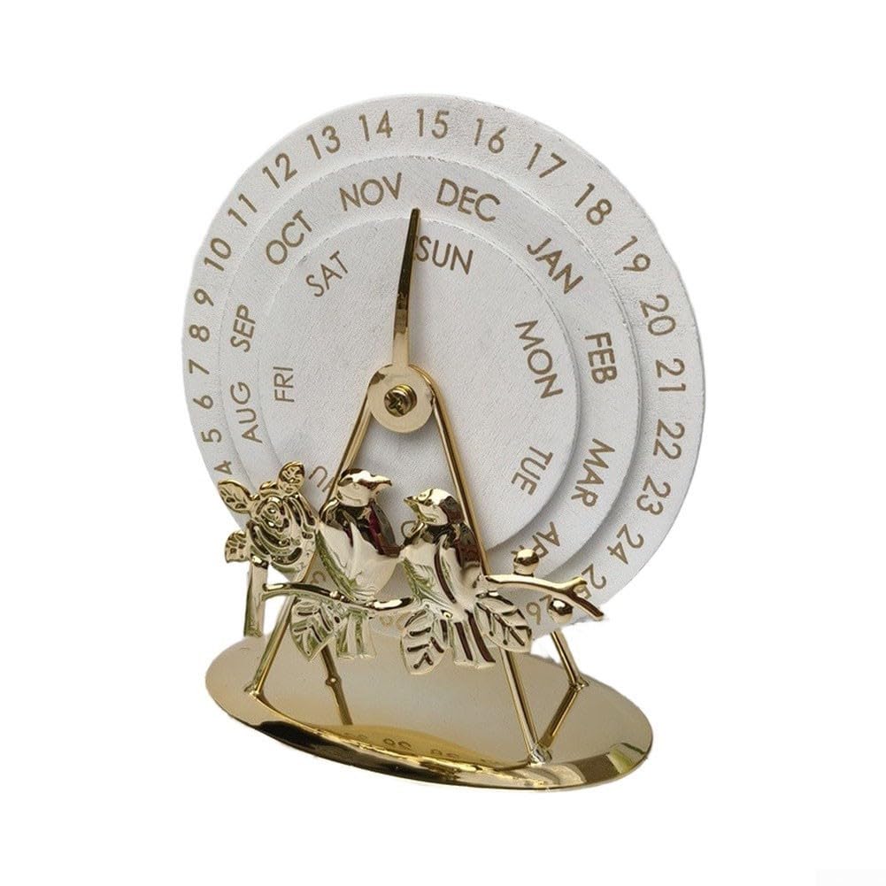 Elegant Desk Calendar Combining Solid Wood and Iron with Rotating Function for Ongoing Date Visibility (Dual Bird)