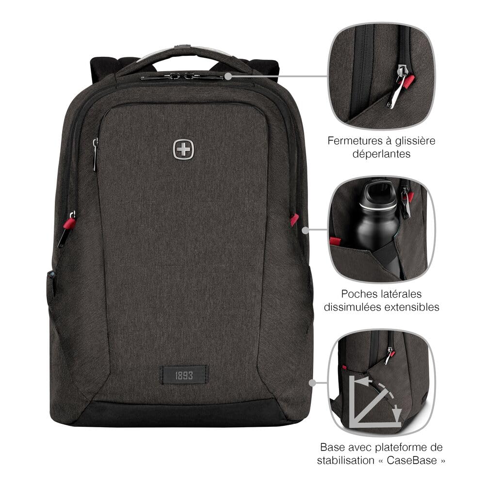 WENGER MX Sac à Dos pour Ordinateur Portable, Tablette Tactile 10 Pouces, Femmes Homme, Affaires Uni École Voyages, Gris