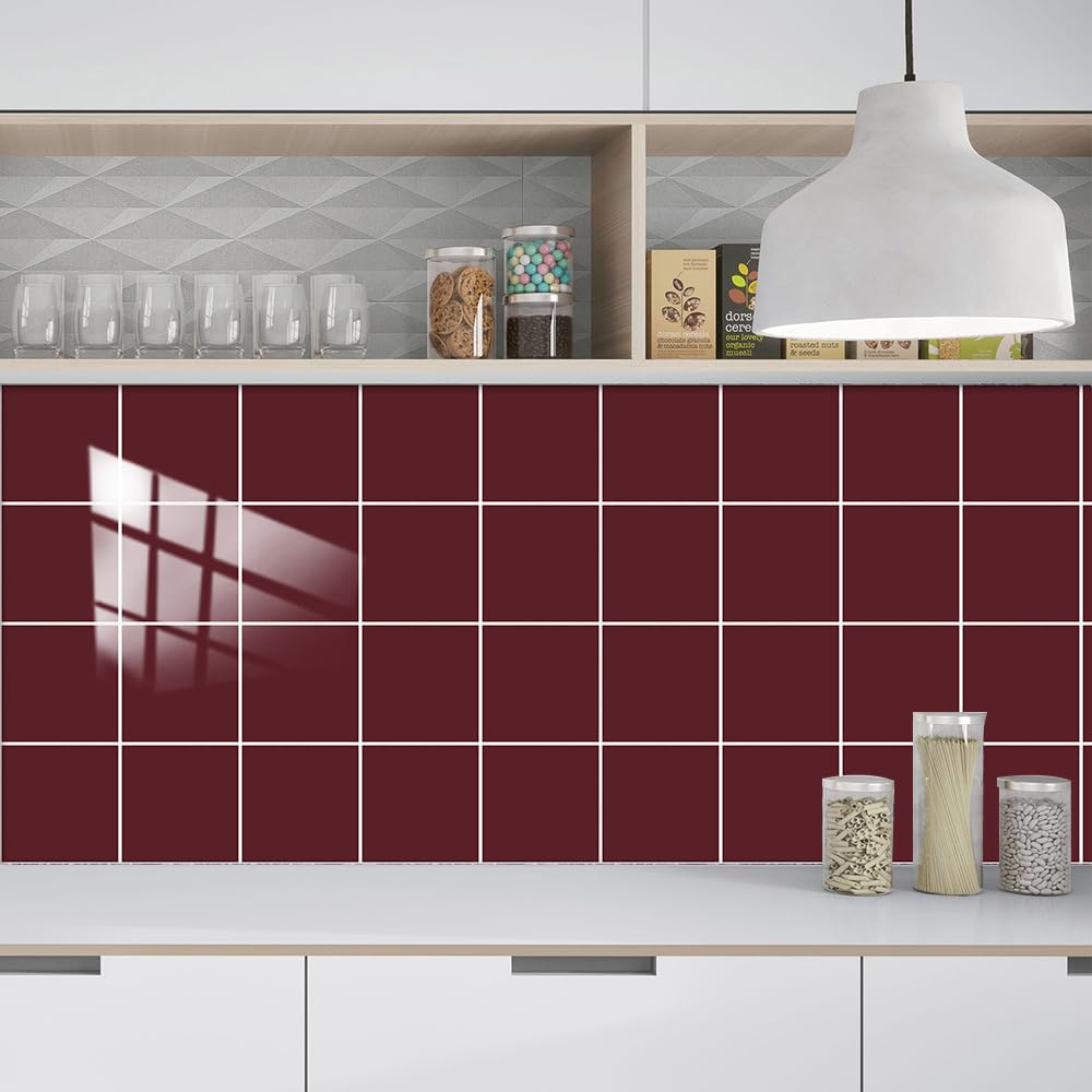 Tile Stickers Maroon Stick On Tiles,Self Adhesive Wall Tiles for Kitchen Bathroom,Vinyl Peel and Stick Wall Tiles,Stick On Wall Tiles Waterproof Oilproof 10 PC(30x30cm)