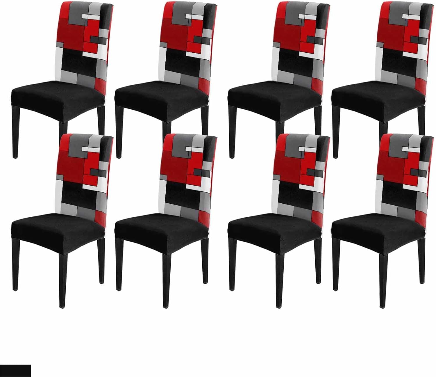 Red Black Dining Chair Cover Set of 4,White Black Multicolored Art Patchwork Stretch Chair Protectors Slipcover,Spandex Kitchen Chair Seat Back Cushion Slip Cover for Dining Room,Party,Hotel,Ceremony