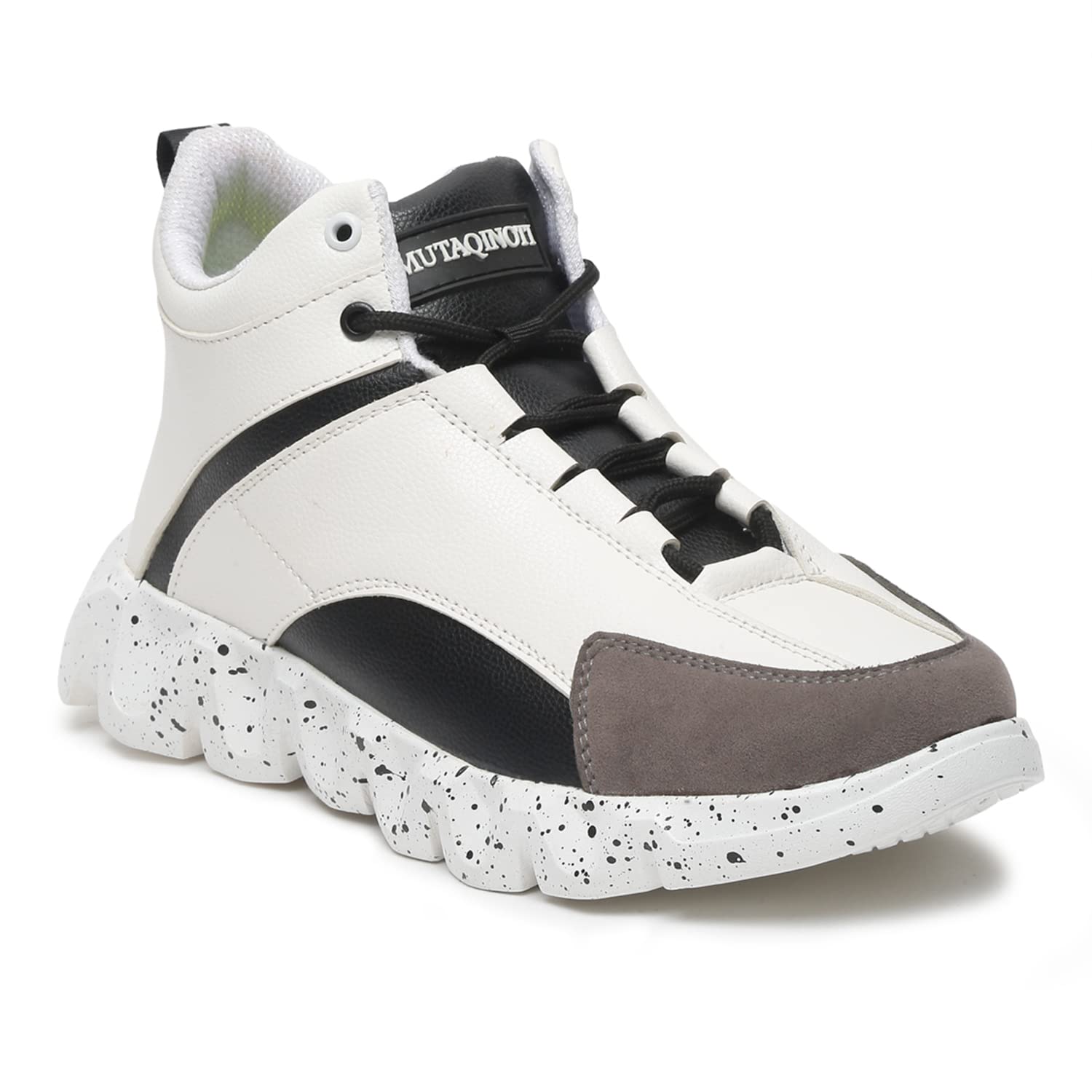 MUTAQINOTI Mens Sneaker Casual Style High Top Vegan Leather Shoes for Boys Ideal for Running Walking College Dancing (Snow White) (Size- 7 UK) (SNKCPWH) (B0BZYPC982) Amazon Price History, Amazon Price Tracker