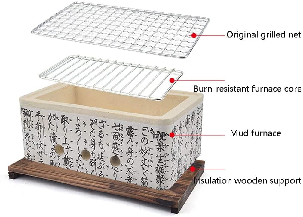 Hibachi - Barbecue portatile in ceramica giapponese, 4 in 1, a carbone, mini griglia di cottura per campeggio e cucina all'aperto
