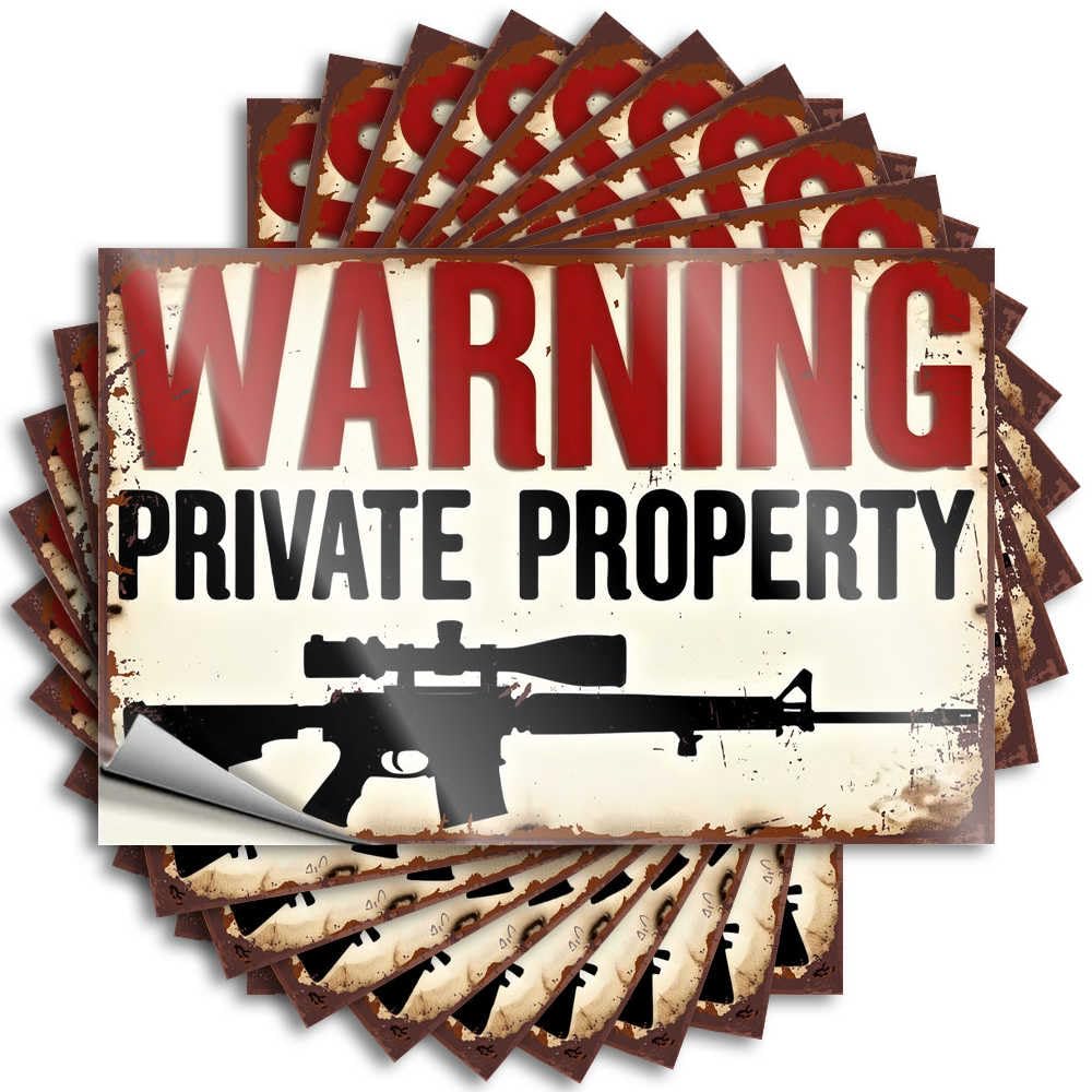 Funny Sticker Outdoor Patio Decor Peel and Stick - Private Property with Gun Warning Bottle Half Waterproof Vinyl for Double(12X18CM)