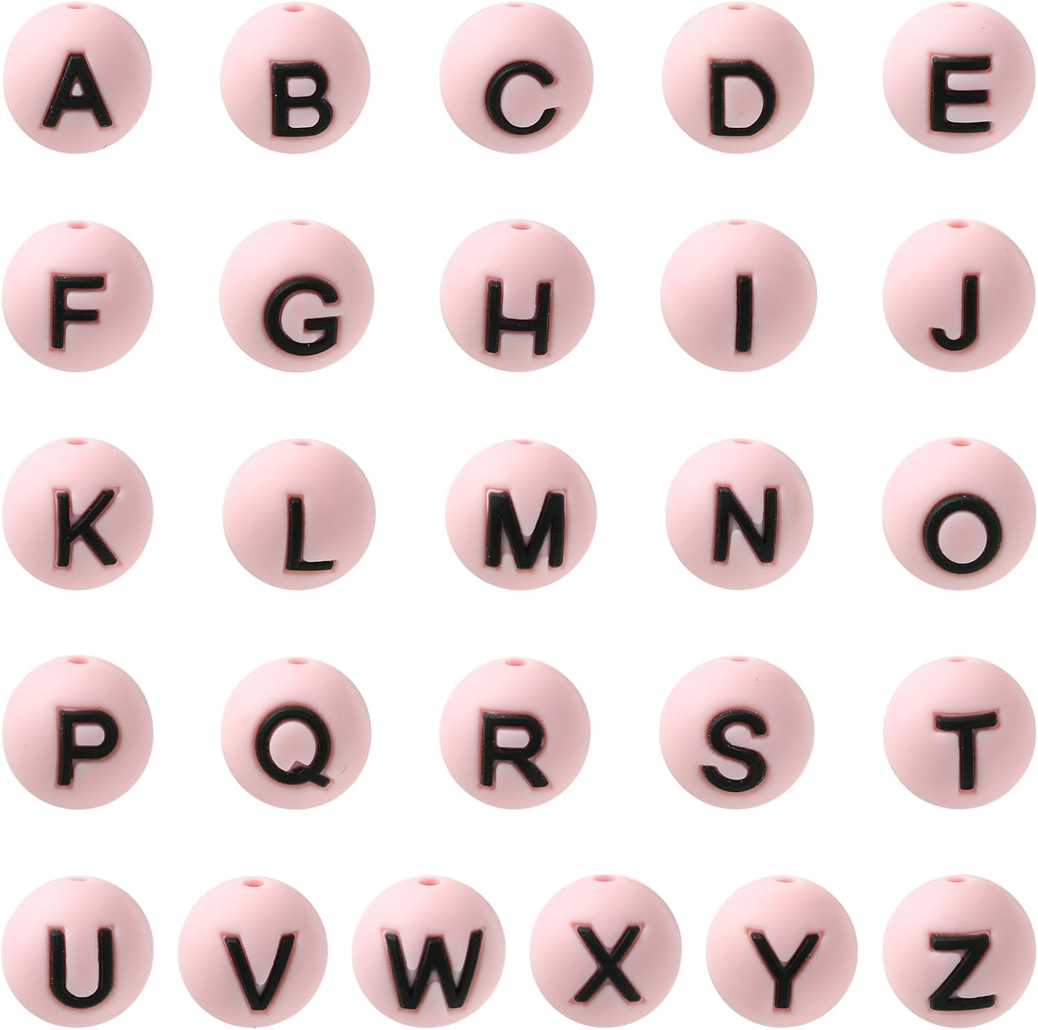 104 Pcs Silicone Letter Beads for Bracelets 15mm Round A-Z Alphabet Beads Bulk for Pens Keychain Lanyards DIY Crafts Jewelry Making(Pink)