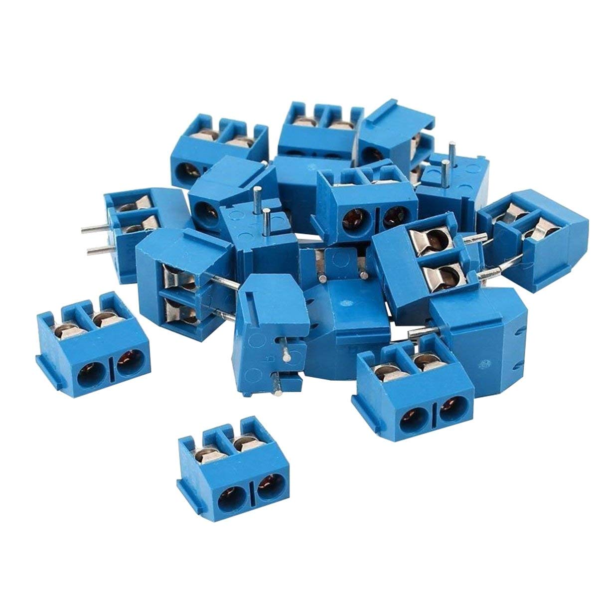 GTIWUNG 100 Piezas 5mm 2 Pines PCB Bloque de Terminal de Tornillo de Montaje, Conector de Bloque, Azul, 300V 10A