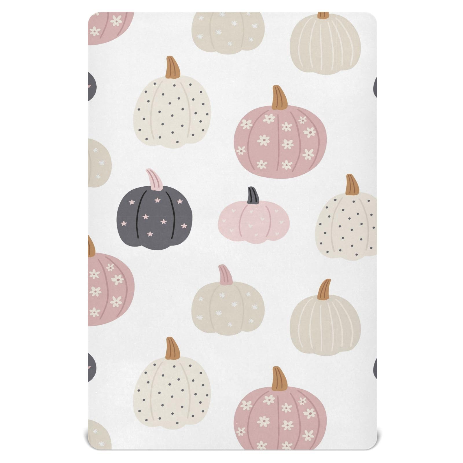 Pfrewn Fall Autumn Crib Sheets for Boys Girls Boho Autumn Macrame Pumpkin Pink Fitted Crib Sheet for Mini Stretch Soft Toddler Baby Playard Mattress Sheet Thanksgiving Decor, 39x27x5IN