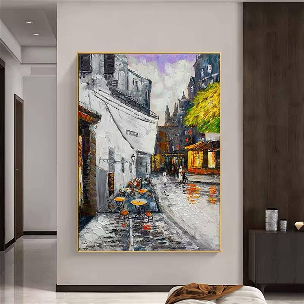 UOHLCX HBJWOV Hand Painted Abstract City Architecture Landscape Artwork Oil Painting for Office Living Room Decoration(70x100cm frameless)