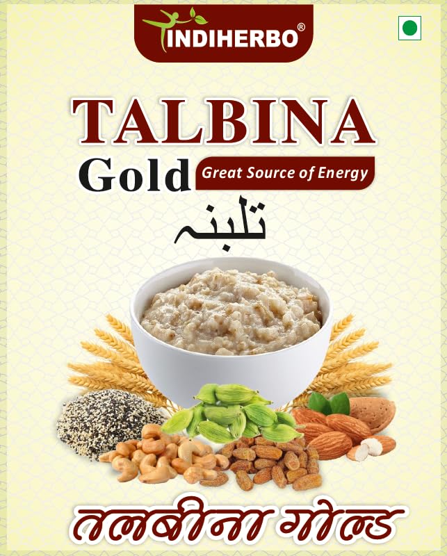 Image of INDIHERBO Talbina Gold Premium Porridge Mix with Barley, Dry Fruits and Cardamom, 250g (250 Gram, Elaichi)