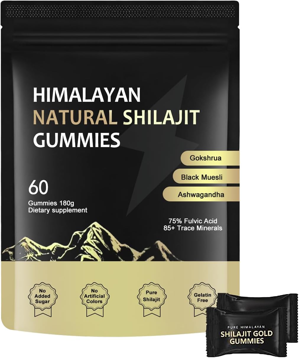J-PRQ Himalayan Shilajit Gummies, Shilajit Gummies for Men & Women with Ashwagandha | Gokshura | 85+ Minerals, 100% Natural, 60 Gummies