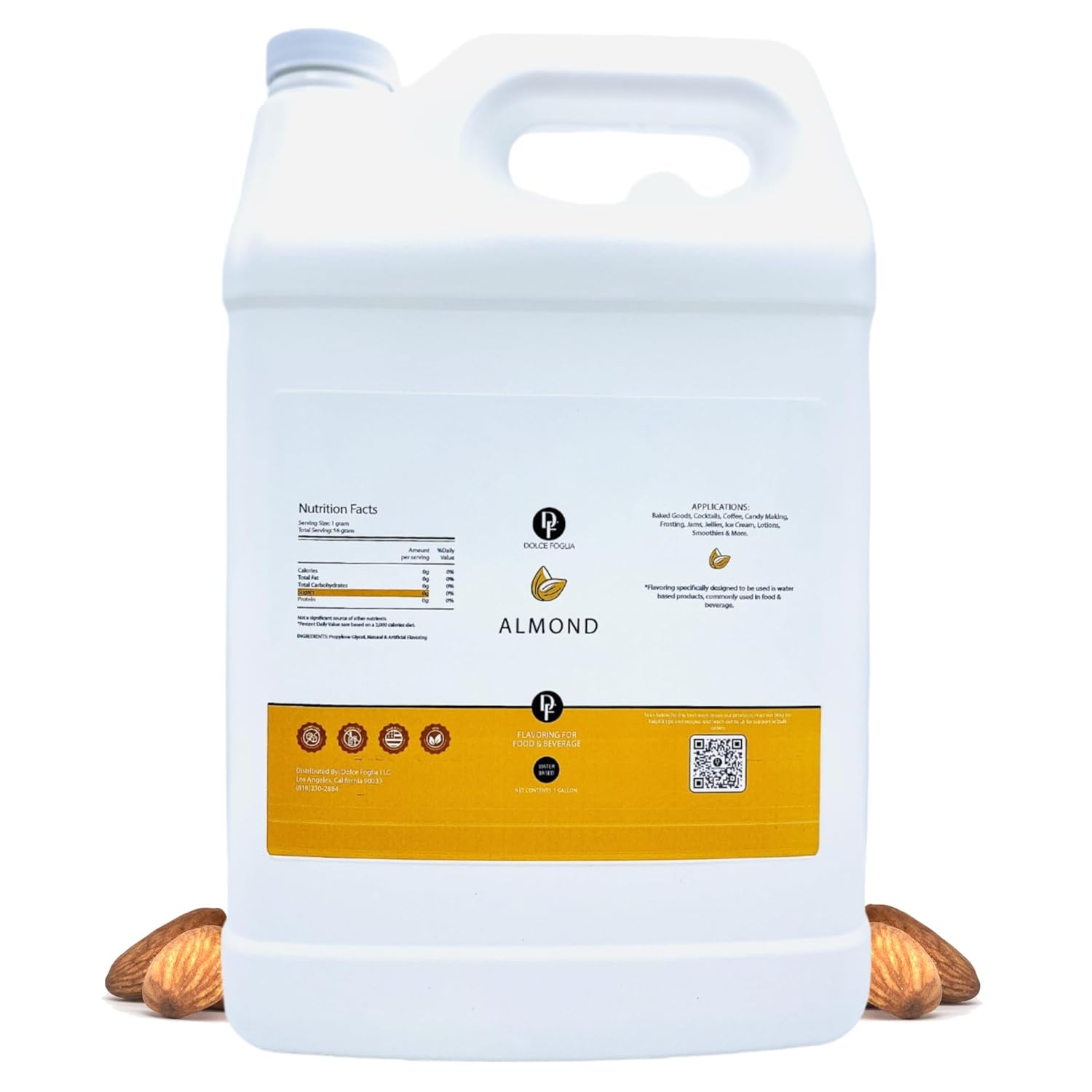 Dolce Flav Natural Almond Extract – 1 Gallon Water-Soluble Kosher, Sugar-Free, Concentrated Pure Almond Flavoring for Baking, Pastries & Beverages