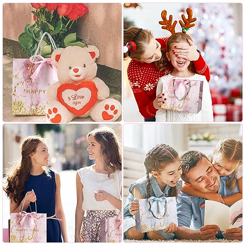 Newofview 3 Stück Geschenktüten, 25x20x12cm Geschenktasche, Geschenktüte mit Henkel und Schleifenbändern, Papiertüten Partytüten Geschenk Tüten für Geburtstag, Weihnachten, Hochzeit, Neujahr