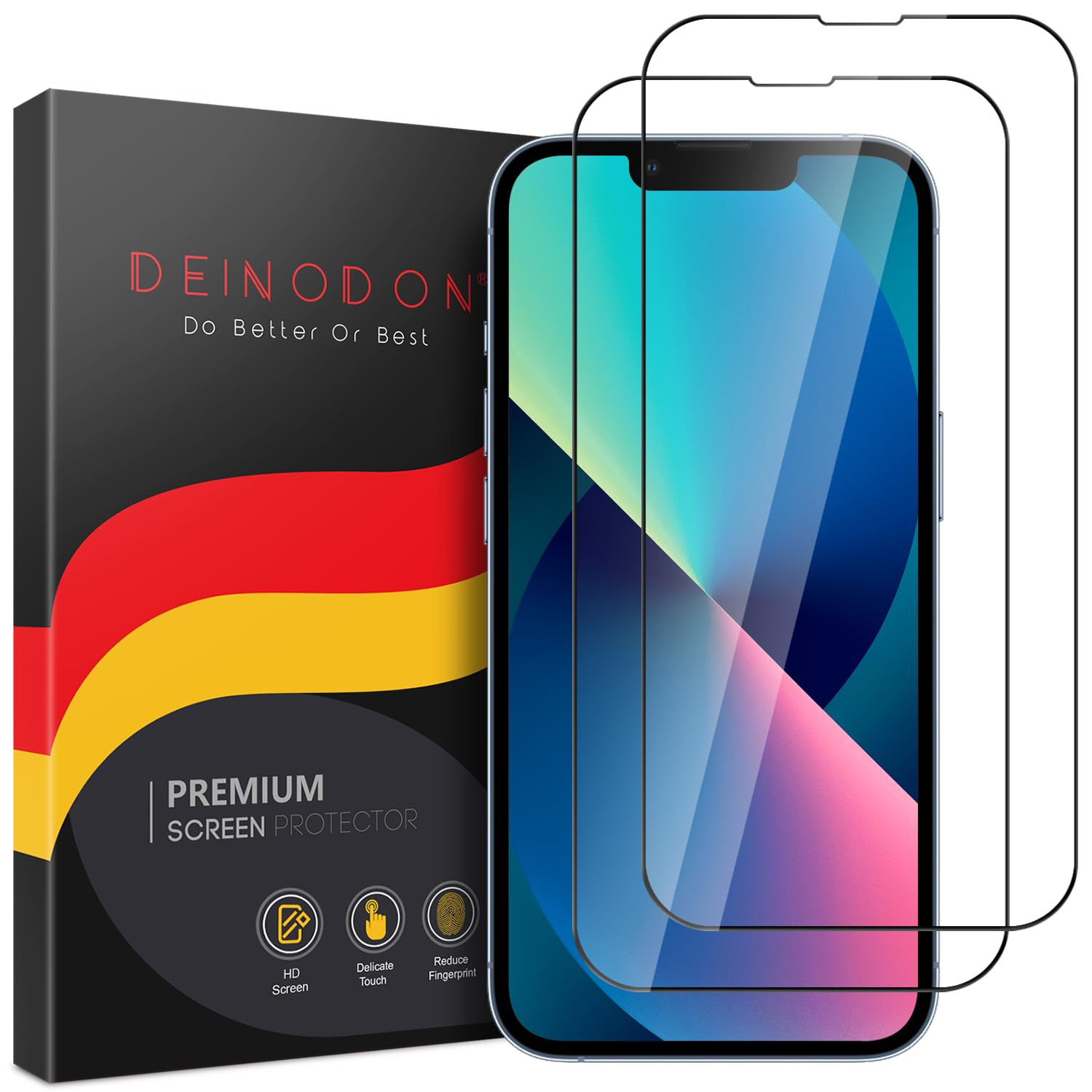 DEINODON Panzer Schutz Glas für iPhone 13 Mini [2 Stück] Full Screen Displayschutz mit Rahmen [Militärniveau 9H+ Bruchsicherheit] Antistatik Schutzglas Kristallklar Schutzfolie Schwarz Rand
