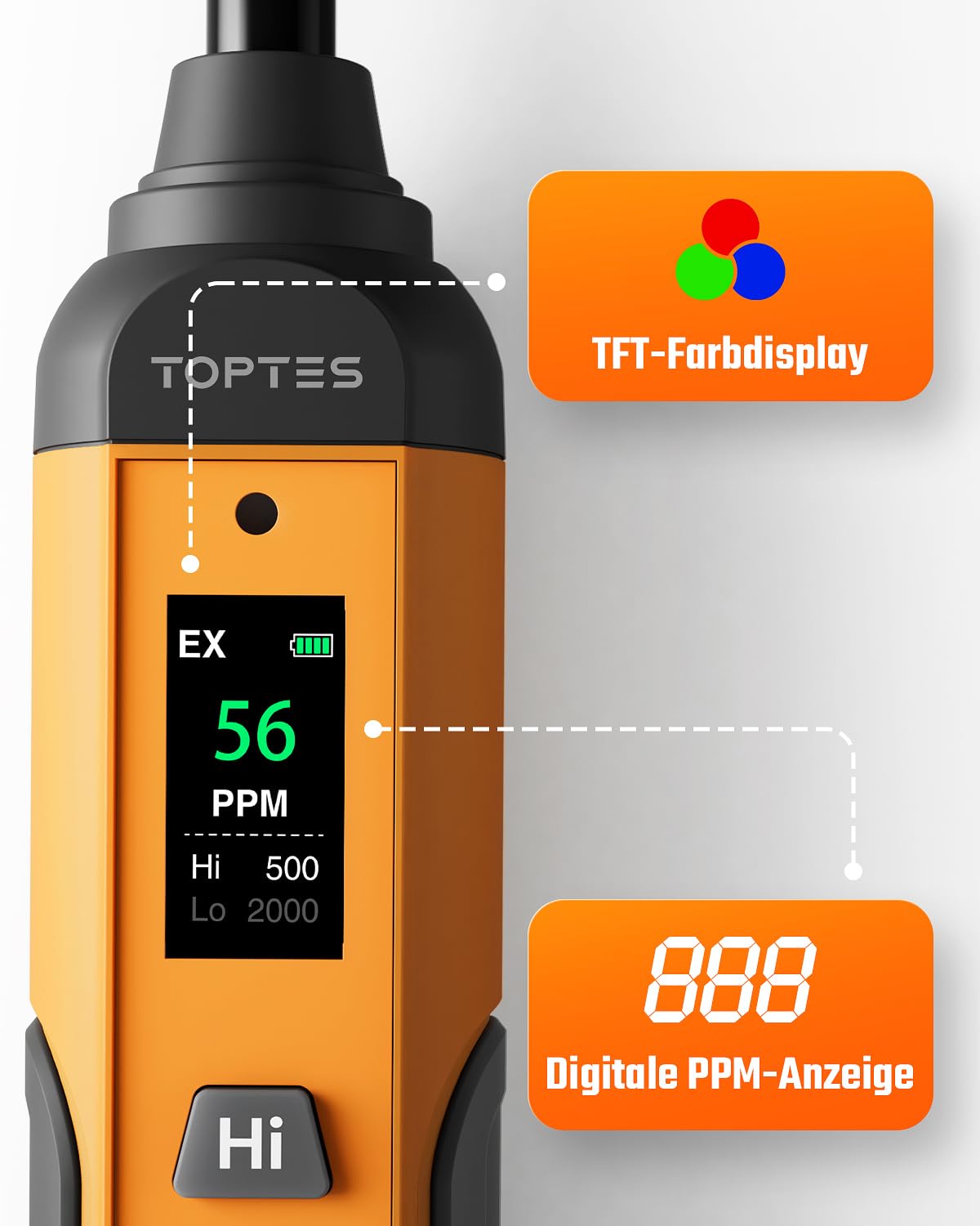 TOPTES PT-336Pro Wiederaufladbarer Gasdetektor, 17,5 cm Flexibler Hals
