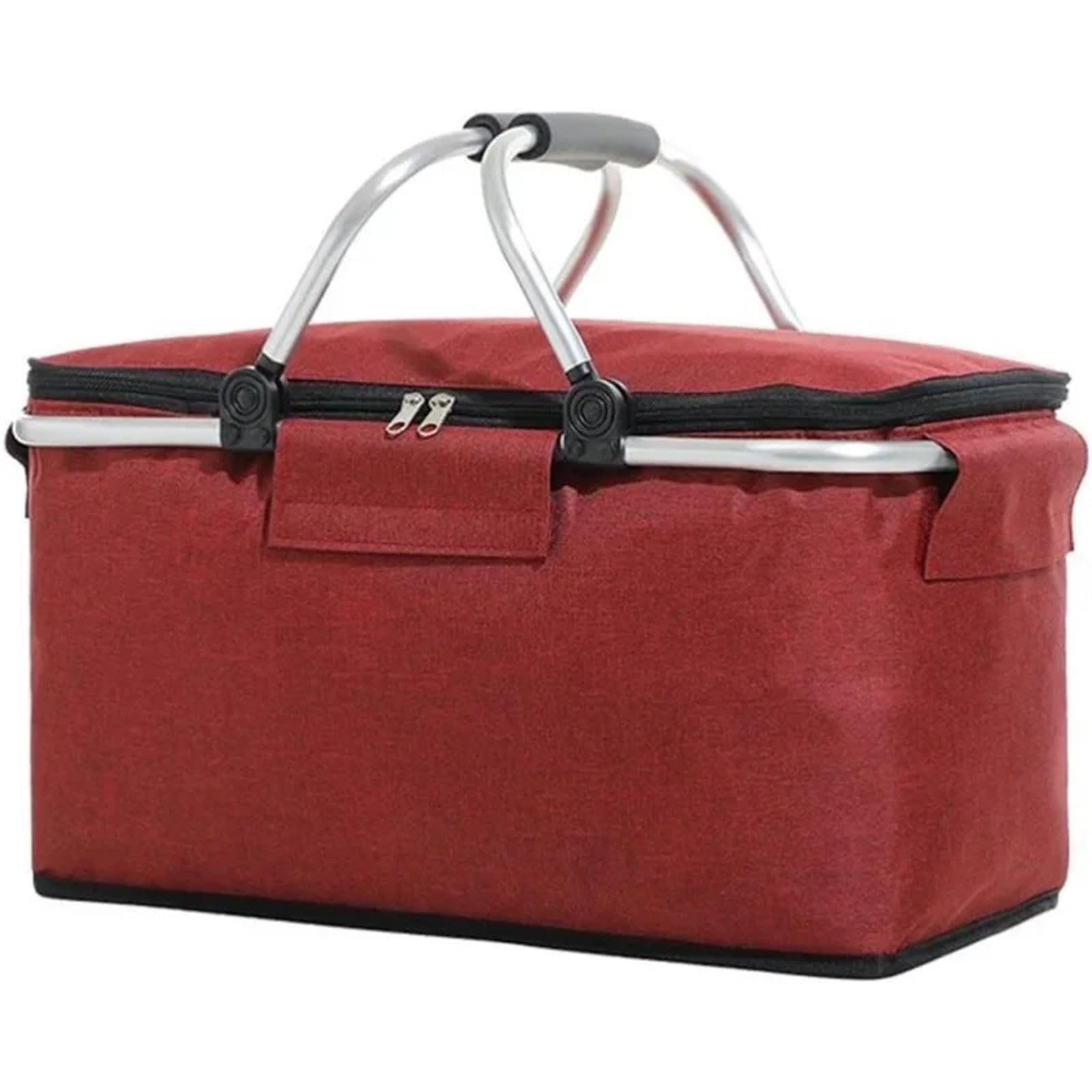 Panier de pique-nique, shopping, voyage, camping, sacs d'épicerie, 2 couches de poches intérieures, panier pliable étanche et isolé (rouge)