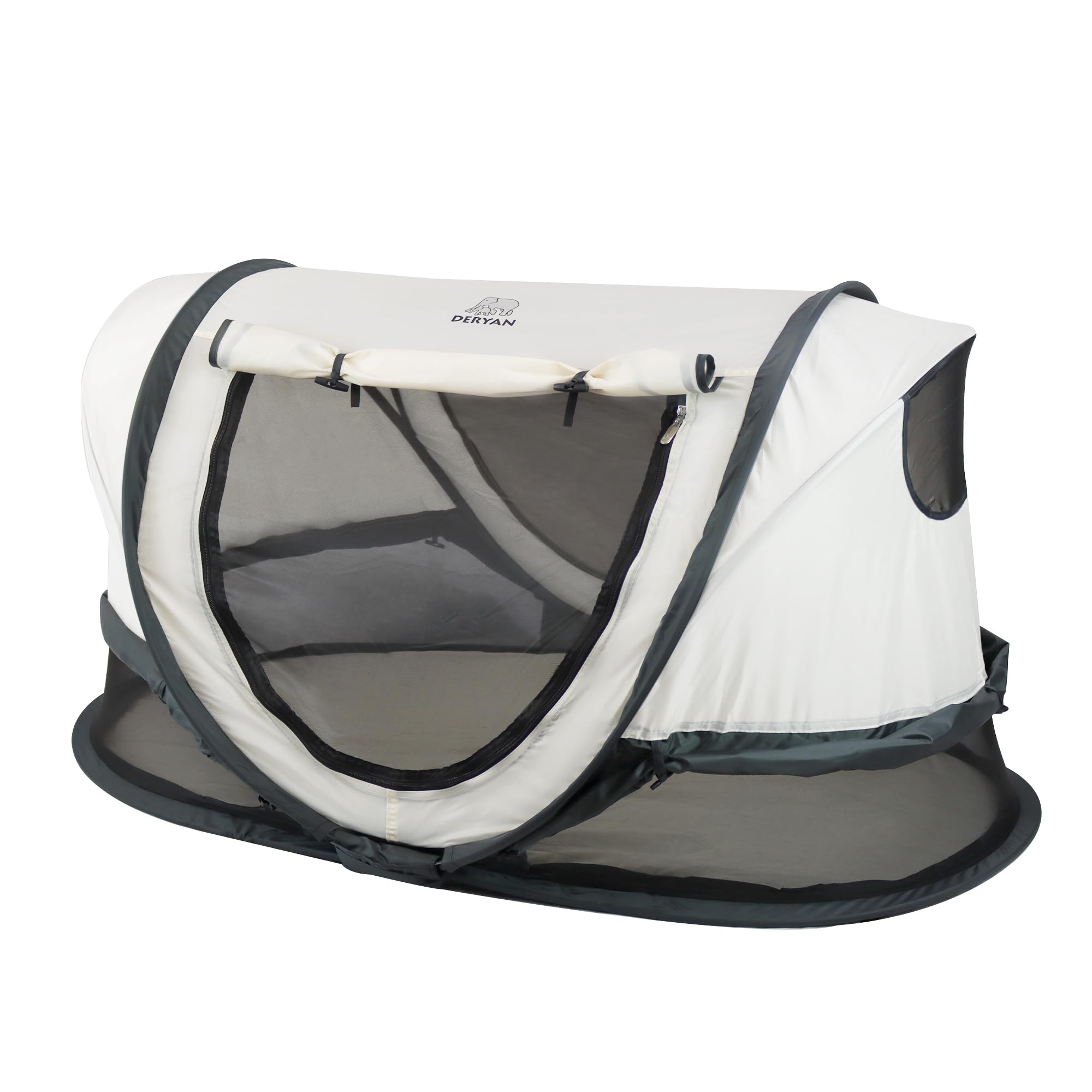 Deryan Shane Lit de Voyage Pour Petits Enfants Avec Matelas - De la Naissance Jusqu'à 3 ans - Tente Bébé Pop-Up Montée en 2 Secondes - Moustiquaire et Sac de Voyage Inclus - 120x70x60 cm (Crème)