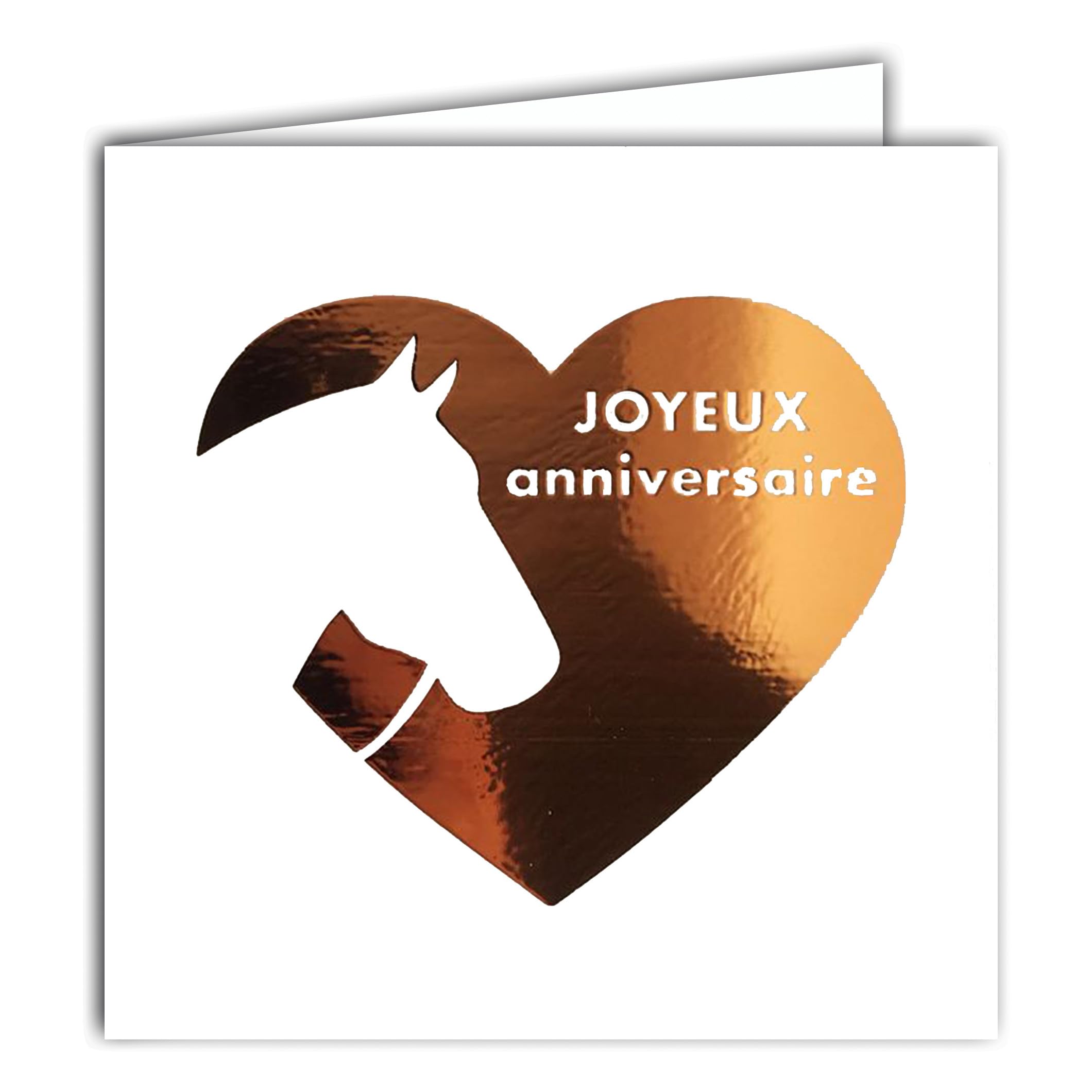 22218 Happy Birthday Square Card Horse Head on Heart Orange Shiny Copper with White Envelope 15 x 15 cm - Creation Edition Print Made in France - Dream of Words Collection