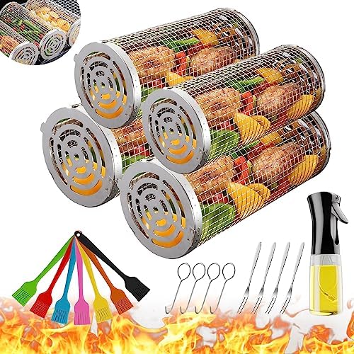 Rolling Grilling Baskets for Outdoor (M&L) Patio, Lawn