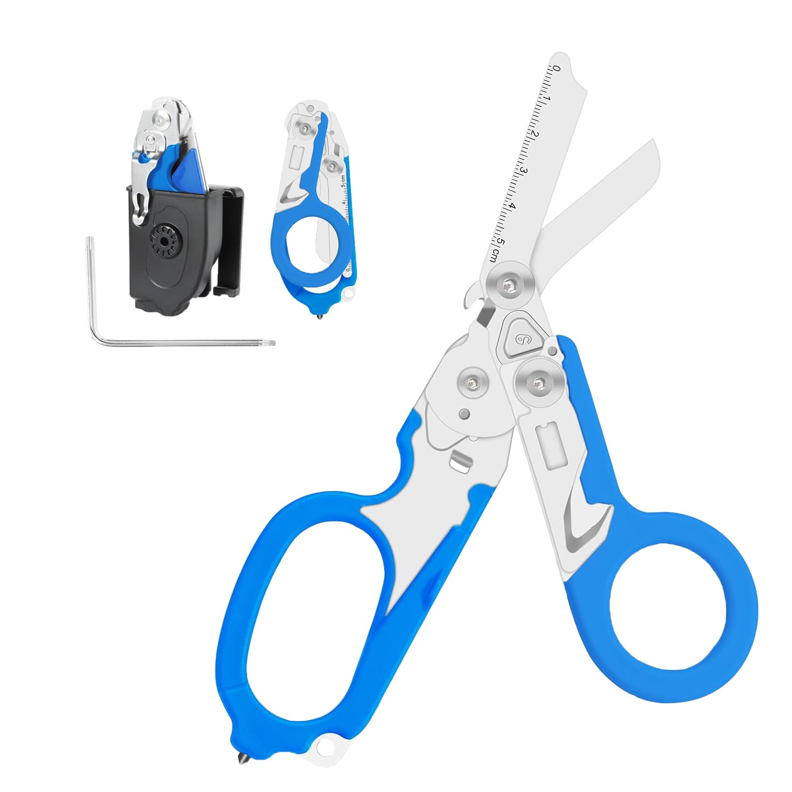 Forbici Trauma 6 in 1 Multifunzione Pieghevoli in Acciaio Inox, Forbici di Emergenza e Soccorso con Taglierina per Cinghia e Interruttore Vetro, Multitool con Fondina per Uso Professionale