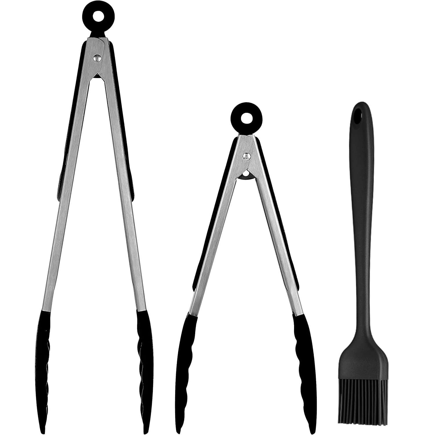 Kitchen Cooking Tongs HoShip Salad Tongs Set of (9 inch + 12 inch) Food Tongs Barbecue Tongs Grill Salad Ice Tongs Heat Resistant Food Grade Bonus 1 Brush，(Black)