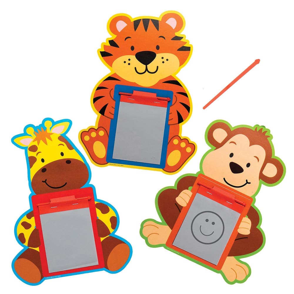 Baker Ross AT975 Jungle Chums Magic Slates - Pack of 12, For Kids Party Bags and Small Toys for Children