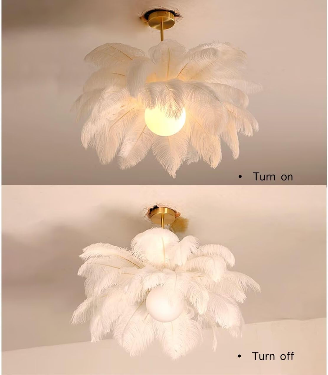 White Ostrich Feather Pendent Light Feather Ceiling Light Feather Lampshade Chandelier Feather Pendent Lamp Ceiling Lamp Ceiling Lighting Fixture for Bedroom, Living Room
