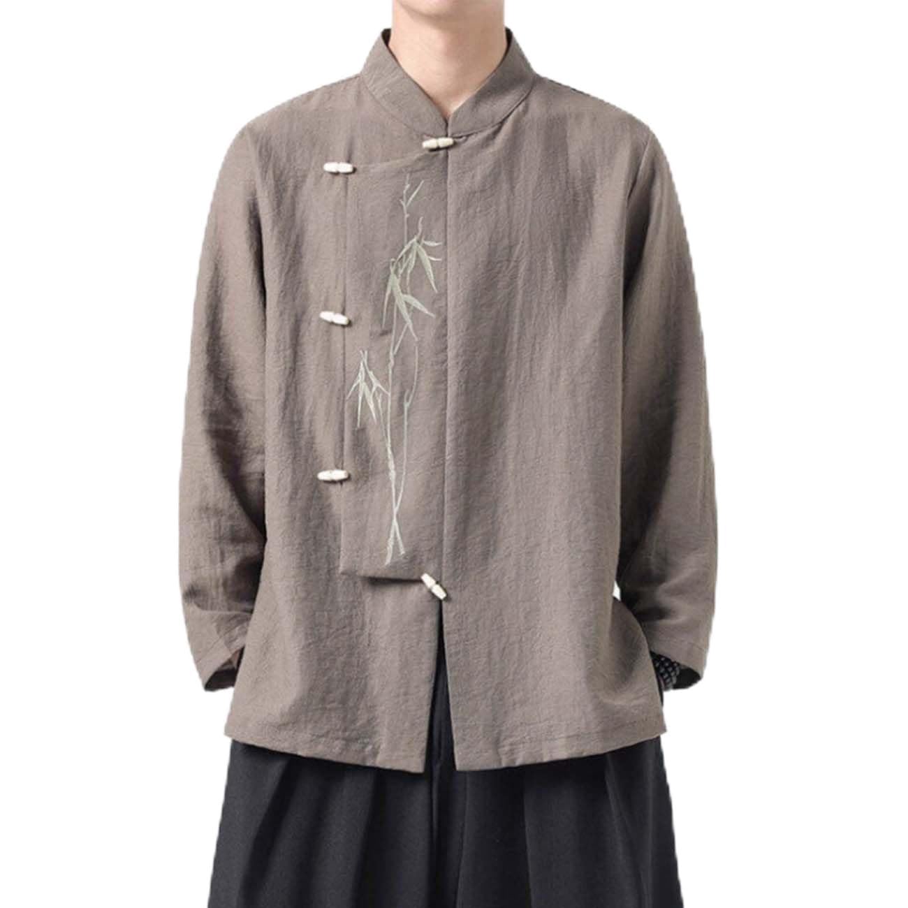 PRINCESS BRIDE Traditioneller Tang-Anzug für Herren, Baumwolle, Leinen, Hanfu, Kung-Fu-Hemd, Uniform, langärmelig, Tai Chi, Trainingsuniform