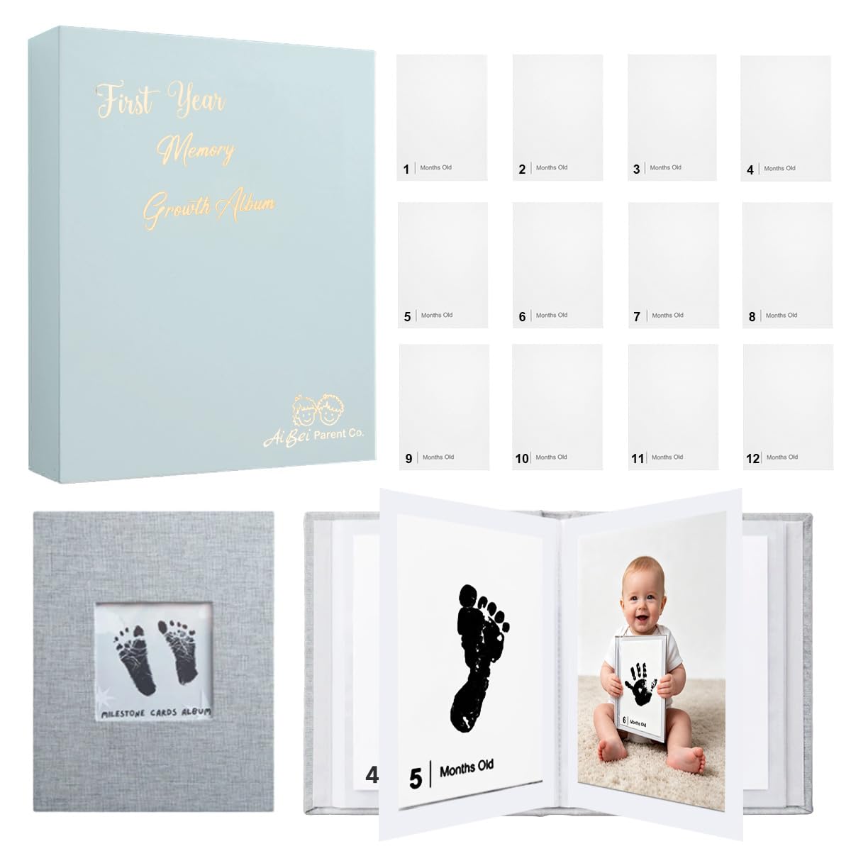 Kit de 15 tarjetas de hito sin tinta para bebé, kit de impresión de tinta para regalo de bebé, kit de huellas de huellas de perro o gato, kit de huellas de huellas de bebé recién nacido, álbum de