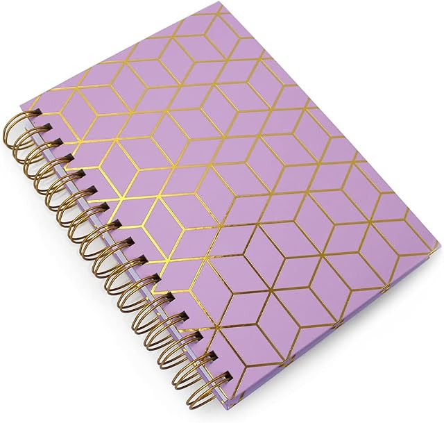 Fashion Stationery Girls Women Grey Pink Metallic Gold Geometric A5 Lined Wiro Hardback Notebooks (Lilac)
