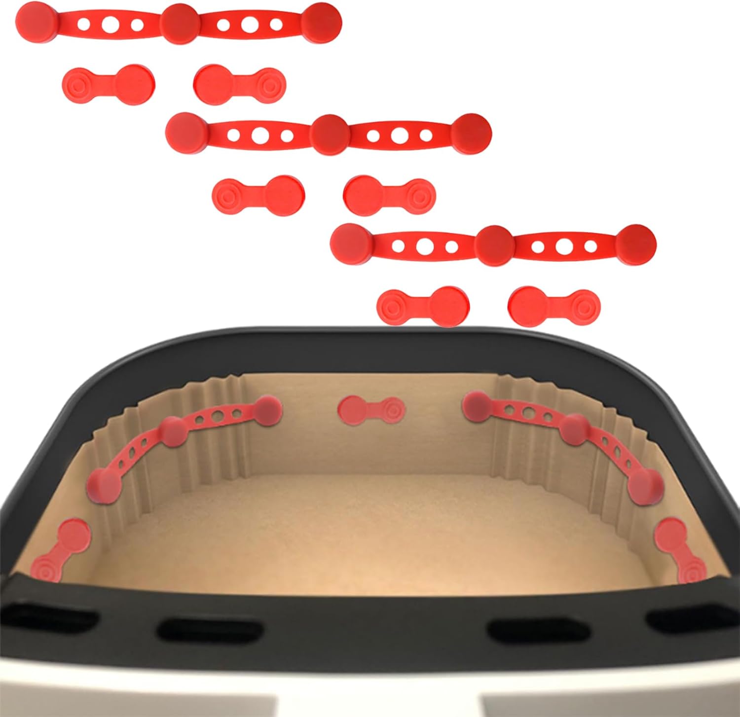 Air Fryer Magnet Silicone Buckle for Holding down Air Fryer Parchment Paper Liners, Lock Disposable Liners Safely & Prevent Paper to Burn (Red*3) Air Fryer Magnet Silicone Buckle for Holding down Air Fryer Parchment Paper Liners, Lock Disposable Liners Safely & Prevent Paper to Burn (Red*3)