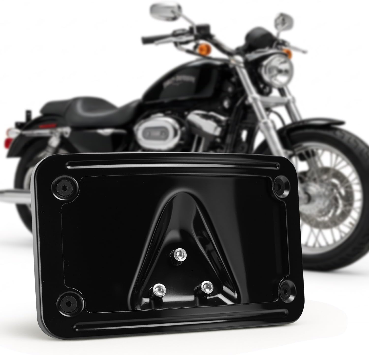 3148 Black 3-Hole Curved Laydown License Plate Mount Bracket & Frame – for Harley-Davidson with 3-Bolt Mount, 02-08 VTX1800R/S/T, 03-09 VTX1300R/S/T