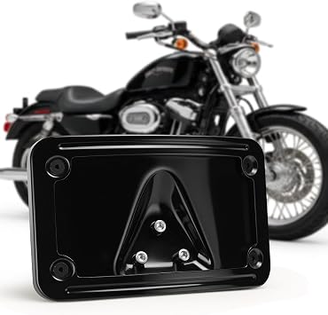 3148 Black 3-Hole Curved Laydown License Plate Mount Bracket & Frame for Harley-Davidson with 3-Bolt Mount, 02-08 VTX1800R/S/T, 03-09 VTX1300R/S/T