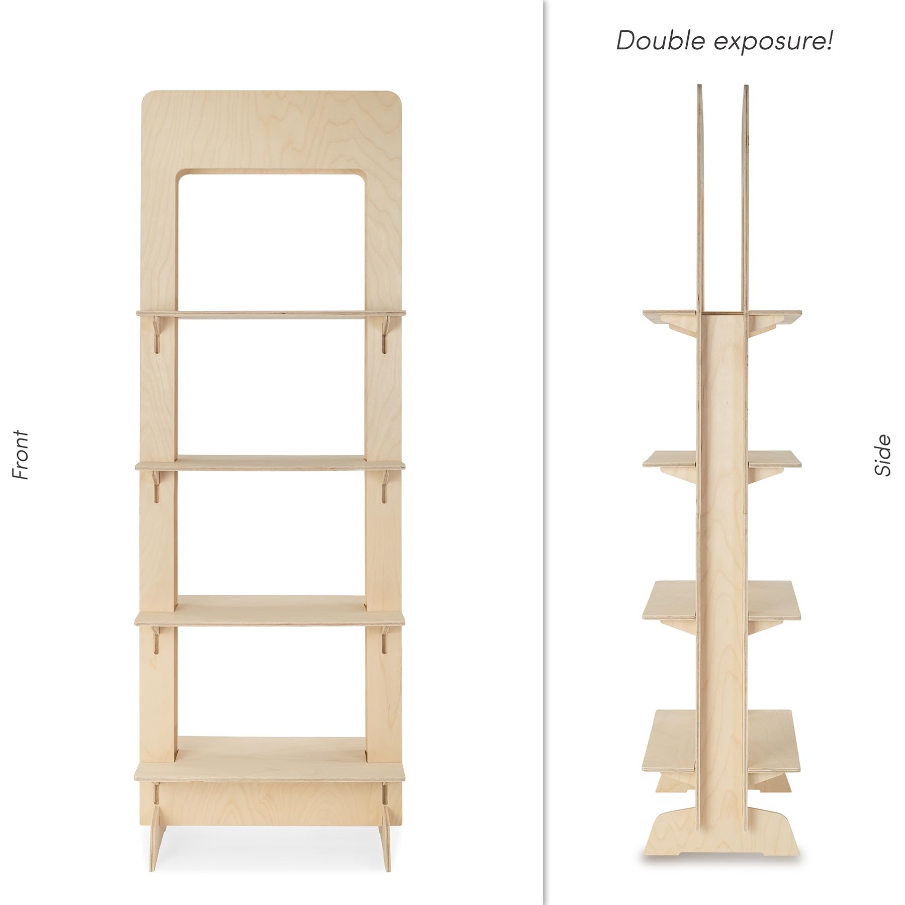 Aufsteller, Verkaufsaufsteller, Ladenaussteller, vom Boden, aus Holz, einfache Steckmontage, 4 Einlegeböden, natürlich und nachhaltig, H. 146 cm (Twin_490)