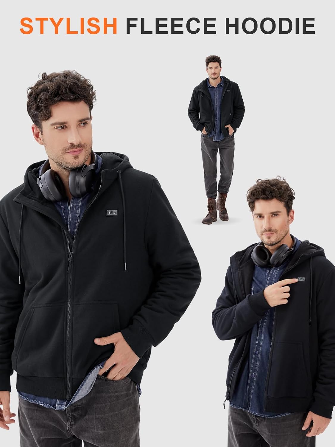 Auxo Unisex Heated Hoodie with 3.7V 20000mAh Battery,Up to 20 Hours Warmth,Fleece Zip Up Hooded Sweatshirt