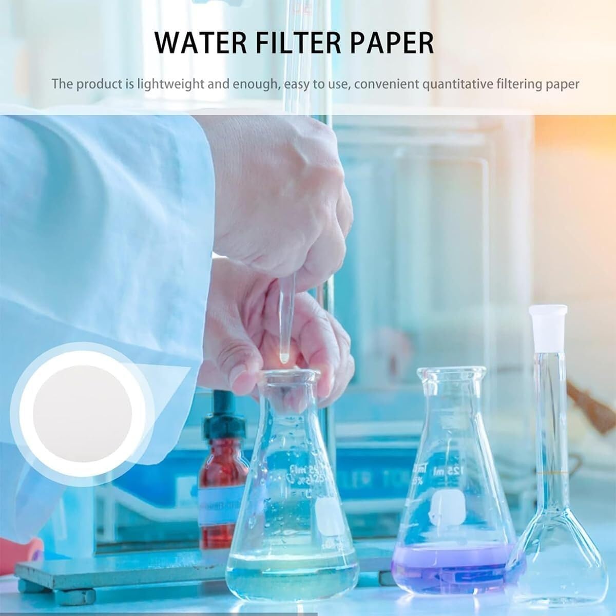 Papel de filtro, papel de filtro cualitativo redondo sin cenizas for filtración de laboratorio - velocidad lenta, 100 hojas(29cm)