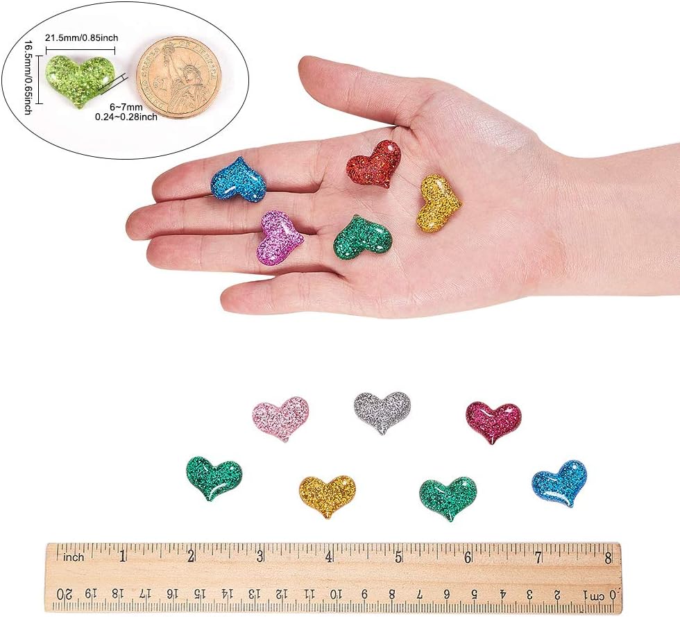LiQunSweet 200 Pcs Flatback No-Hole Charms No Hole Undrilled Beads with Glitter Powder Sweet Heart Mixed Color for Christmas Decoration